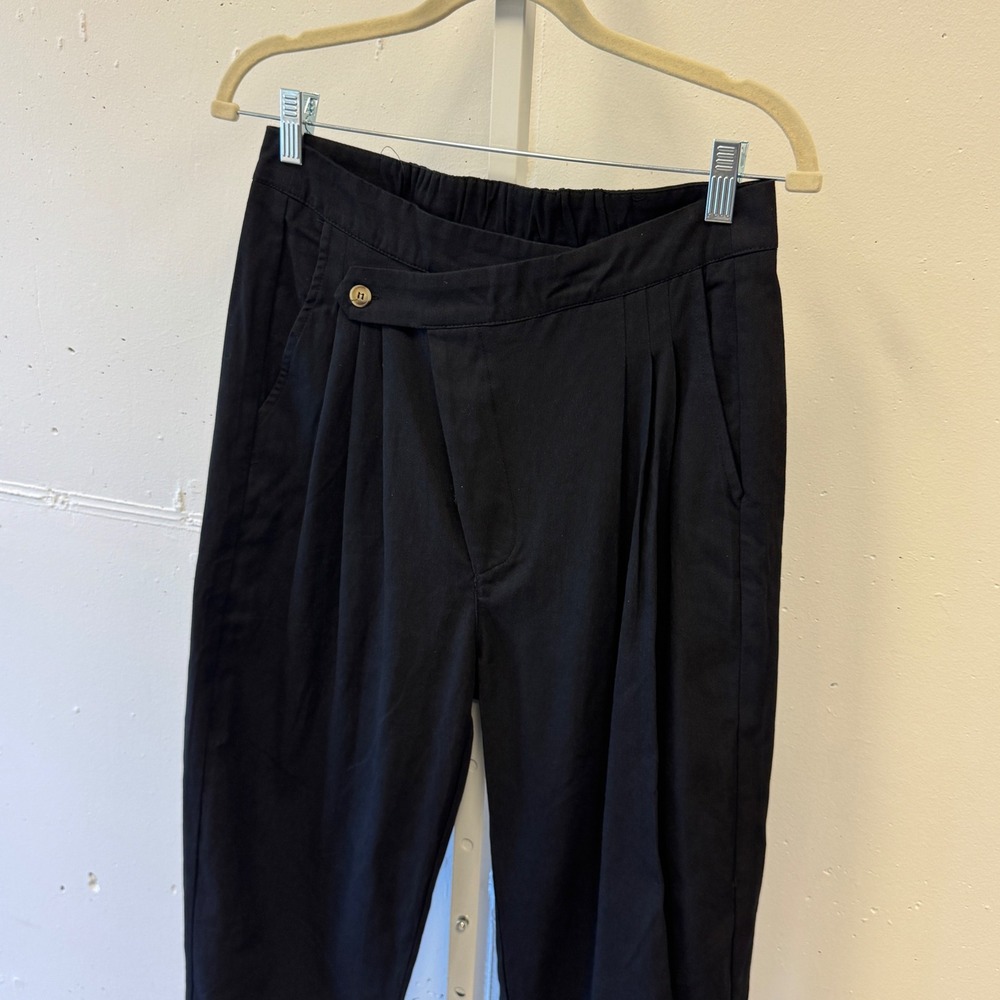 MABLE Black Pleated High Waist Crossover Tapered Cropped Pants MP6040 Small - Picture 3 of 8